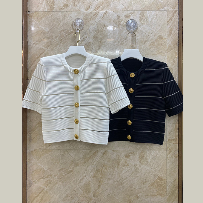 balmain striped knit short sleeve cardigan